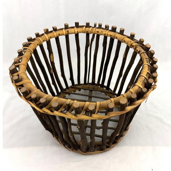 VTG Primitive Pine Tree Branch Gathering Basket Rustic Wooden Bowl 11.5"x9" - Picture 5 of 16